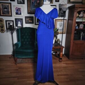 Molliya Maternity Maxi Dress Royal Blue Ruffle Off Shoulder Formal Evening Gown